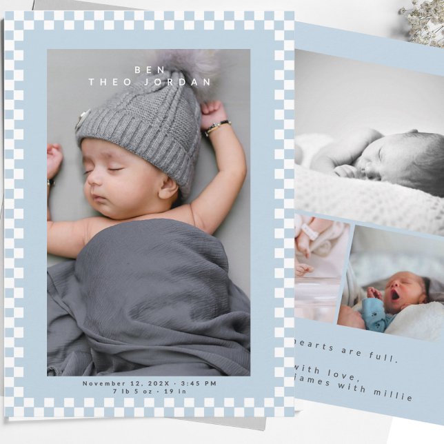 Modern söt blå-vit baby ankomstkort julkort (Skapare uppladdad)