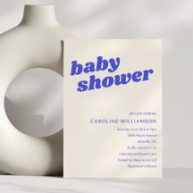 Modern Söt Blå Vit Retro Baby Shower 