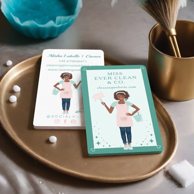 Modern Söt Black Woman-Städning och mobila tjänste Visitkort (Skapare uppladdad)