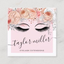 Modern söt  blommigt för  av  rosa, ögonfranstillä fyrkantigt visitkort
