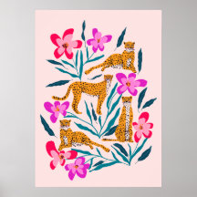 Modern söt cheetah med orchider