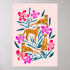 Modern söt cheetah med orchider poster
