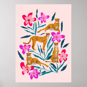 Modern söt cheetah med orchider poster