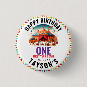 Modern Söt Cirkus Karneval 1-årsdag Knapp