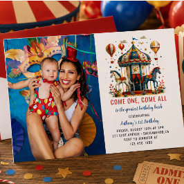 Modern Söt Cirkus Karneval Festival 1-årsdag Inbjudningar