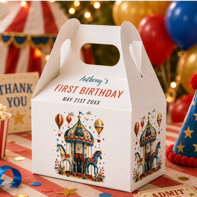 Modern söt cirkus karnevalsfestival 1-års födelsed presentaskar (Modern Cute Circus Carnival Festival 1st Birthday Favor Boxes)