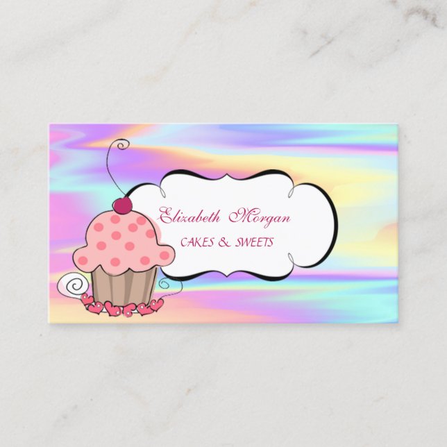 Modern Söt Cupcake Bageri Holografisk Visitkort (Framsida)