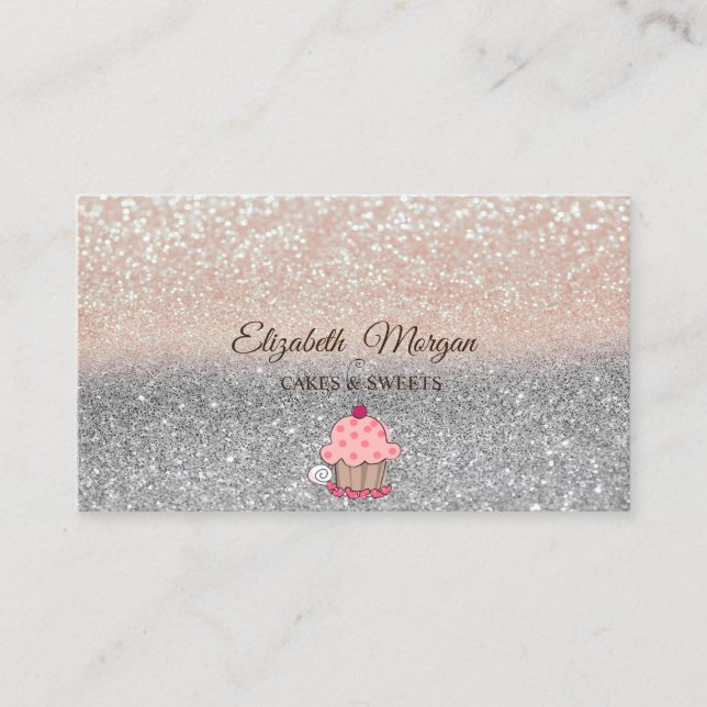 Modern Söt Cupcake, Glitter Ombre Visitkort (Framsida)