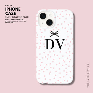 Modern Söt Cute Rosa Polka Dot Bow Monogram