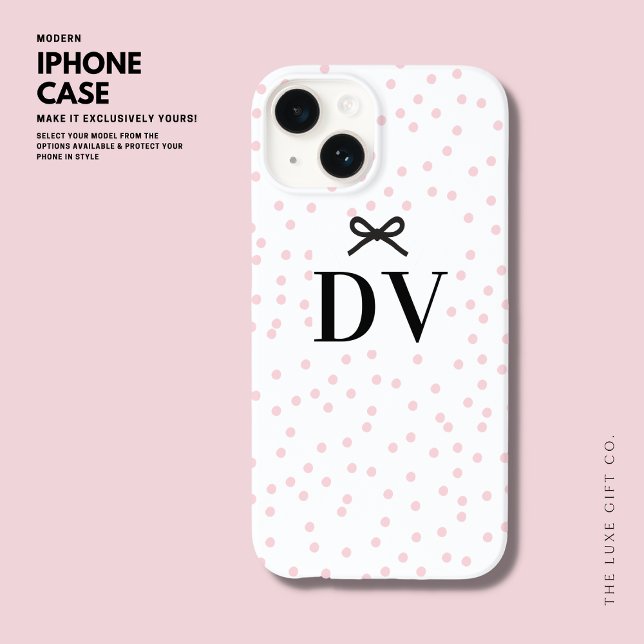 Modern Söt Cute Rosa Polka Dot Bow Monogram (Skapare uppladdad)