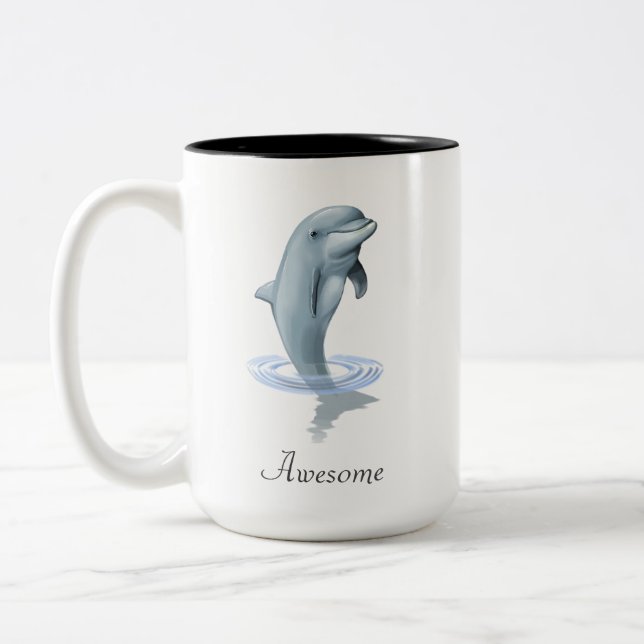 Modern Söt Delfin, Skrift och Monogram Två-Tonad Mugg (Vänster)