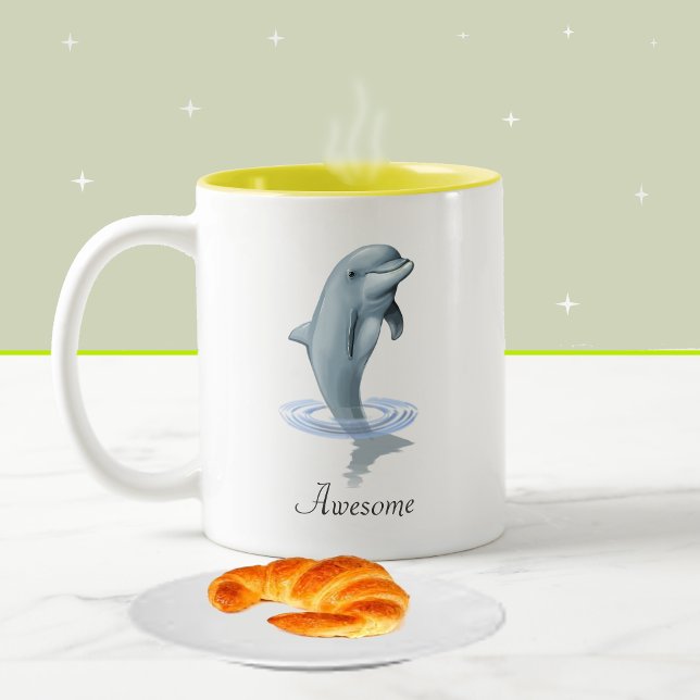 Modern söt delfin, skript och monogram Två-Tonad mugg (Skapare uppladdad)