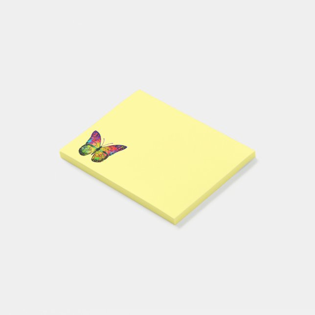 Modern Söt Färgrik Regnbåge Fjäril Post-it Block (Vinklad)