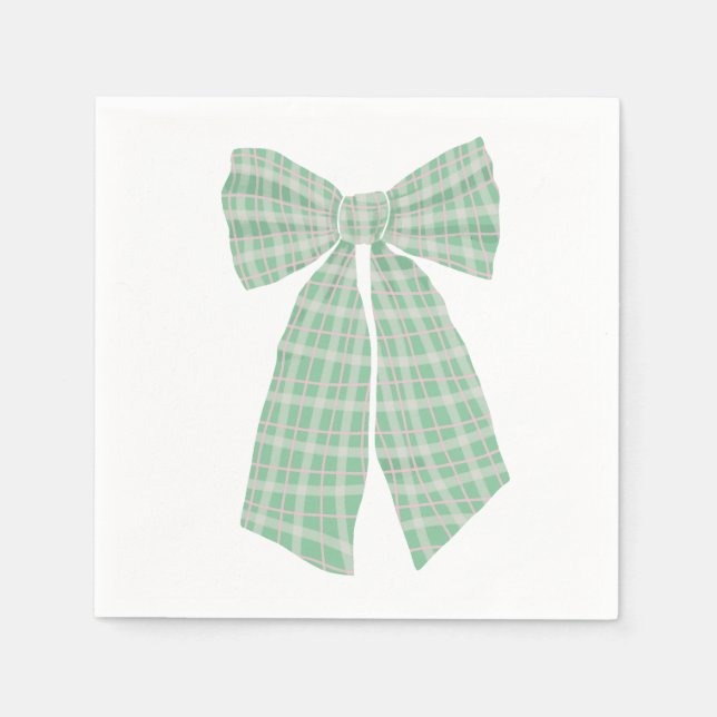 Modern Söt Grönt Gingham Romantic Coquette Bow Pappersservett (Framsidan)