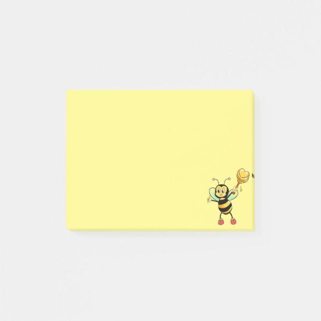 Modern söt honungsbi på gul post-it block (Framsida)