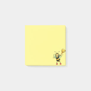 Modern söt honungsbi på gul post-it block