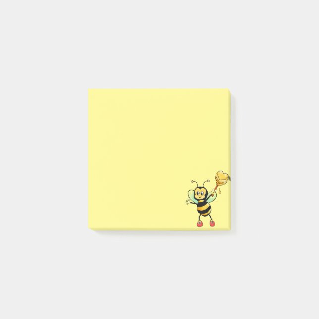 Modern söt honungsbi på gul post-it block (Framsida)