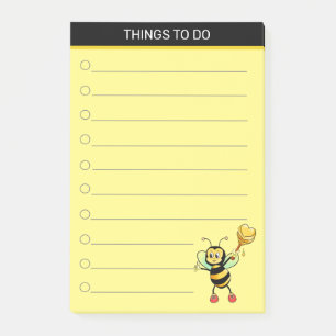 Modern söt honungsbi på svart & gul post-it block