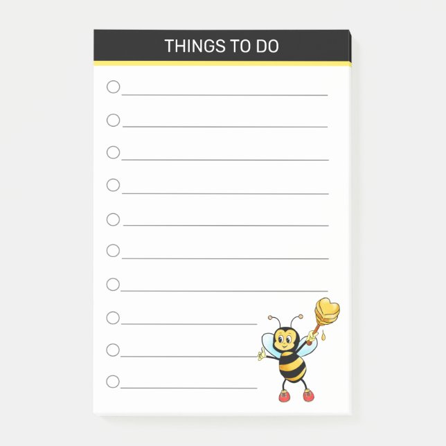 Modern söt humla på svart & vitt post-it block (Framsida)