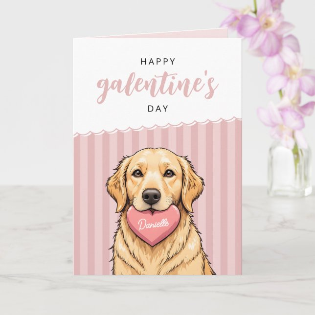 Modern söt hund med hjärta Glad Galentine's Day Kort (Orkide)