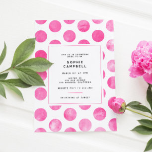 Modern Söt i Möhippan Rosa Polka Dot Inbjudningar