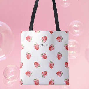 Modern Söt Jordgubbsdesign Monogram Tygkasse