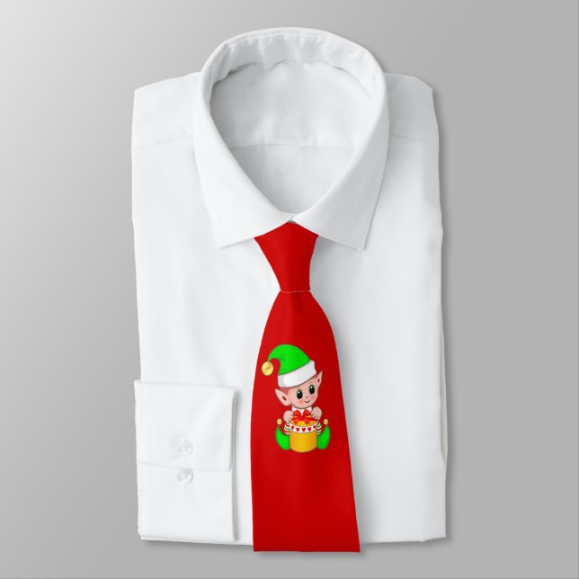 Modern söt jul-tomte på röd slips (Bunden)