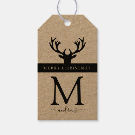 Modern, söt julrenar på svart presentetikett