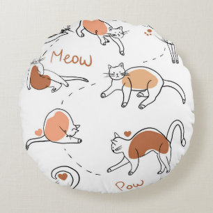 Modern söt katt muddröre vit brun chic rund kudde