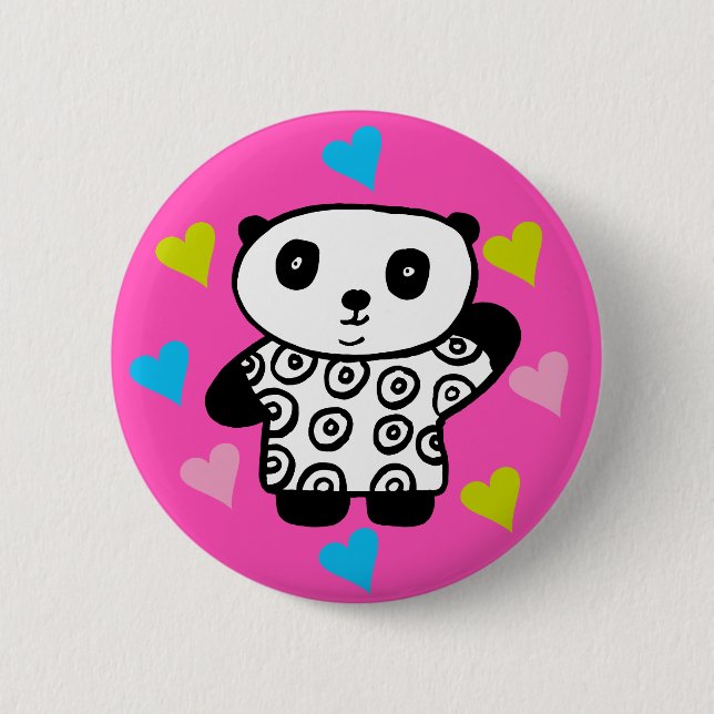 Modern Söt Kawaii Panda Björn Rosa Kärlekshjärtan Knapp (Framsida)