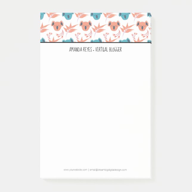 Modern söt koala och blommande blommor post-it block (Framsida)