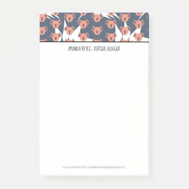 Modern söt koala och tropisk blad post-it block (Framsida)