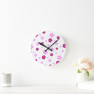 Modern söt lila rosa blomma mönster Gift Rund Klocka