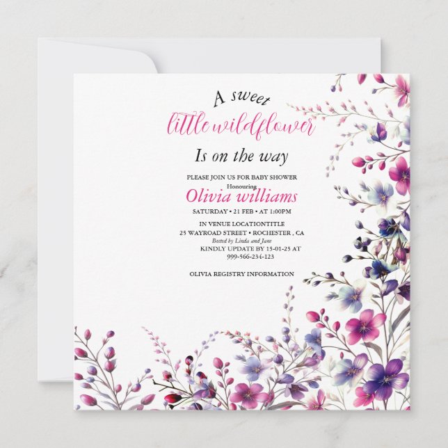 Modern söt liten rosa-babydusch för vilda blommor (Framsida)