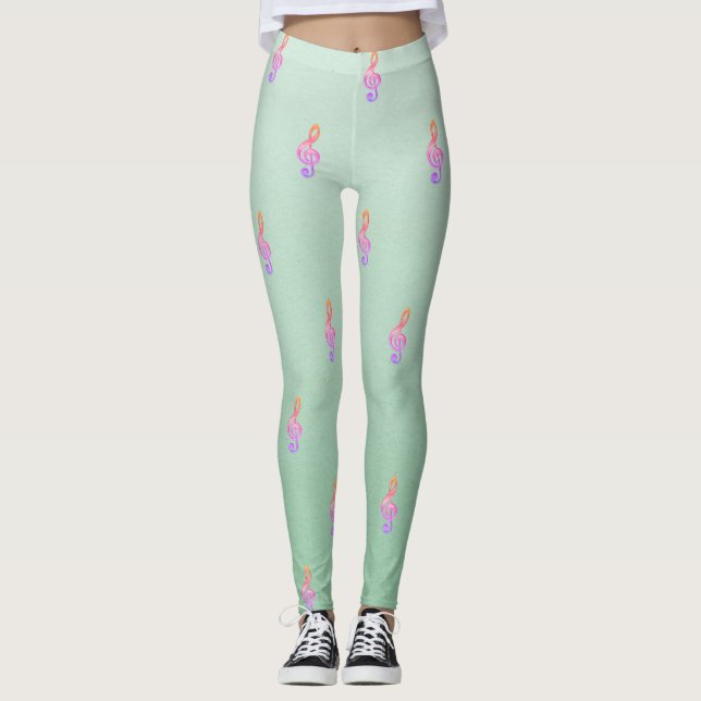 Modern söt och bedårande fiolnyckel leggings (Framsida)