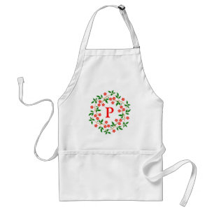 Modern Söt Red Blommigt White Monogrammed Förkläde