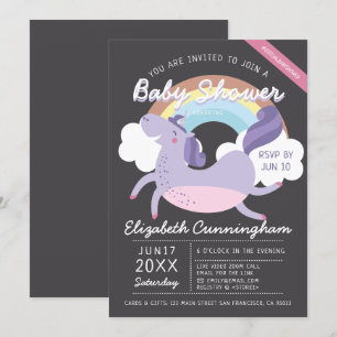Modern Söt Regnbåge Enhörning Virtuell Baby Shower Inbjudningar