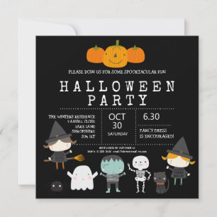 Modern söt rolig familj Halloween-fest Inbjudningar
