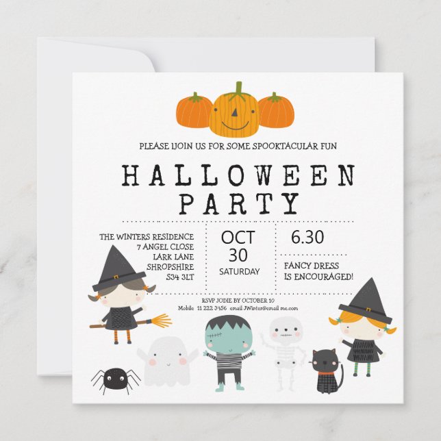 Modern söt rolig familj Halloweenfest Inbjudan (Framsida)