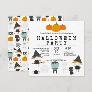Modern söt rolig familj Halloweenfest Inbjudan