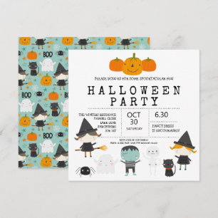 Modern söt rolig familj Halloweenfest Inbjudan