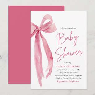 Modern Söt Rosa Båg Bebis Shower Inbjudningar