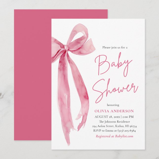 Modern Söt Rosa Båg Bebis Shower Inbjudningar (Fram/baksida)