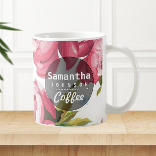 Modern Söt Rosa Blommig Personlig Namn Kaffemugg