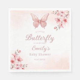 Modern söt rosa Blommigt Butterfly Girl Baby Showe Pappersservett