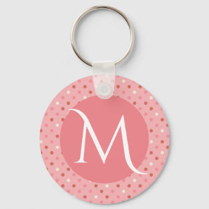Modern Söt Rosa Prickig Monogram Nyckelring