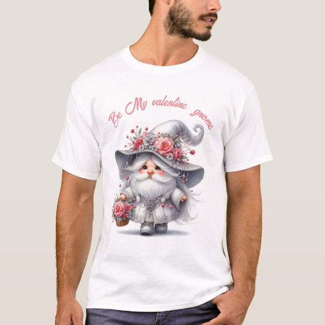 Modern söt silver-röd blommigt-valentingnom t shirt (Framsida)