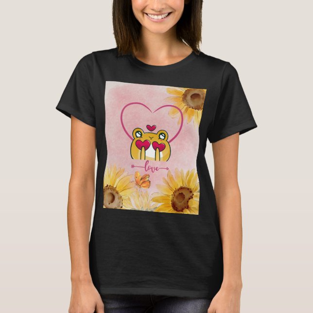 Modern Söt Solros Romantik, Grodor i Kärlek  T Shirt (Framsida)