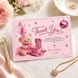 Modern Söt Teddybjörn Rosa Flickas Födelsedag Tack Kort