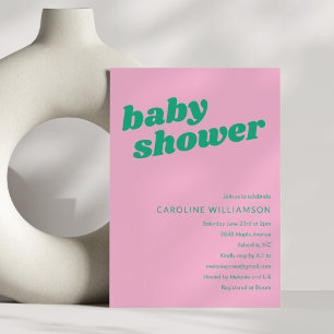 Modern Söt Trendig Rosa Grön Retro Bebis Shower Inbjudningar